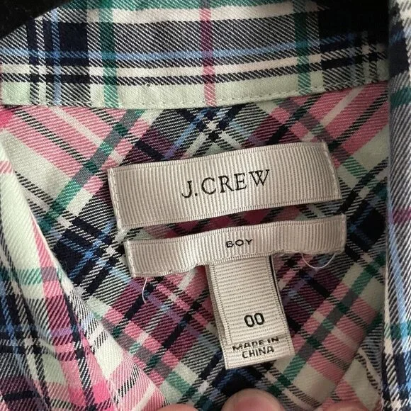 J.Crew Women 00 Mint Strawberry Plaid Cotton Preppy Button Front Boy Shirt - Picture 8 of 11